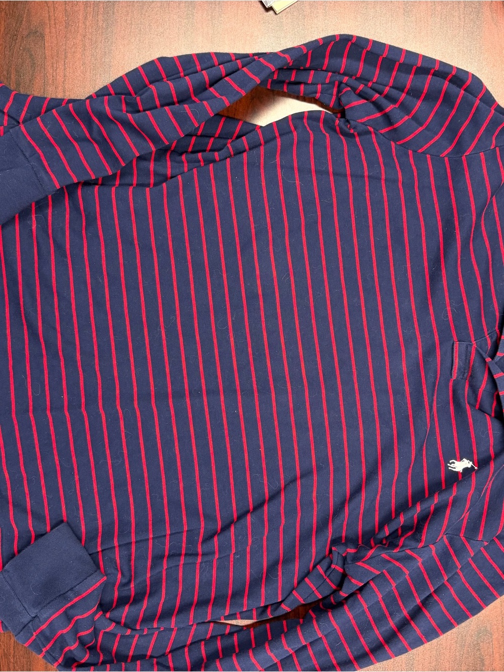 Polo by Ralph Lauren Navy Blue Long-Sleeve Shirt with Red Stripes